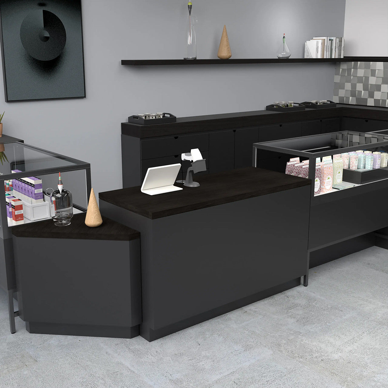 Deluxe POS Retail Checkout Counters - 55" Wide - Black