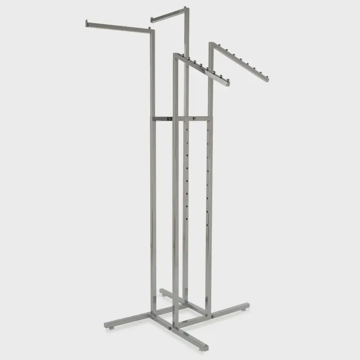 4-WAY CLOTHING RACK W/ STRAIGHT ARMS AND SLANT ARMS - SQUARE TUBING